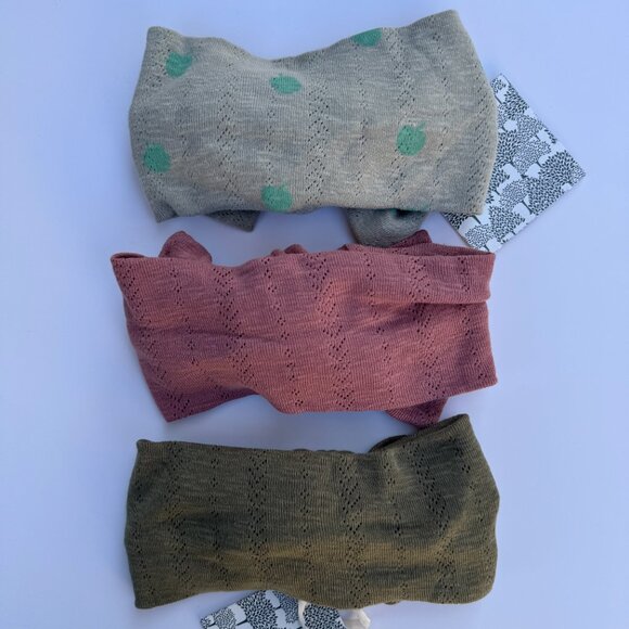 Kate Quinn Head Bow Set | Pointelle Knit, 3-Pack | Taupe/Green Dot, Dusty Rose & - Picture 6 of 6